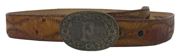 Nocona Ostrich Leather Sterling Silver Buckle Belt