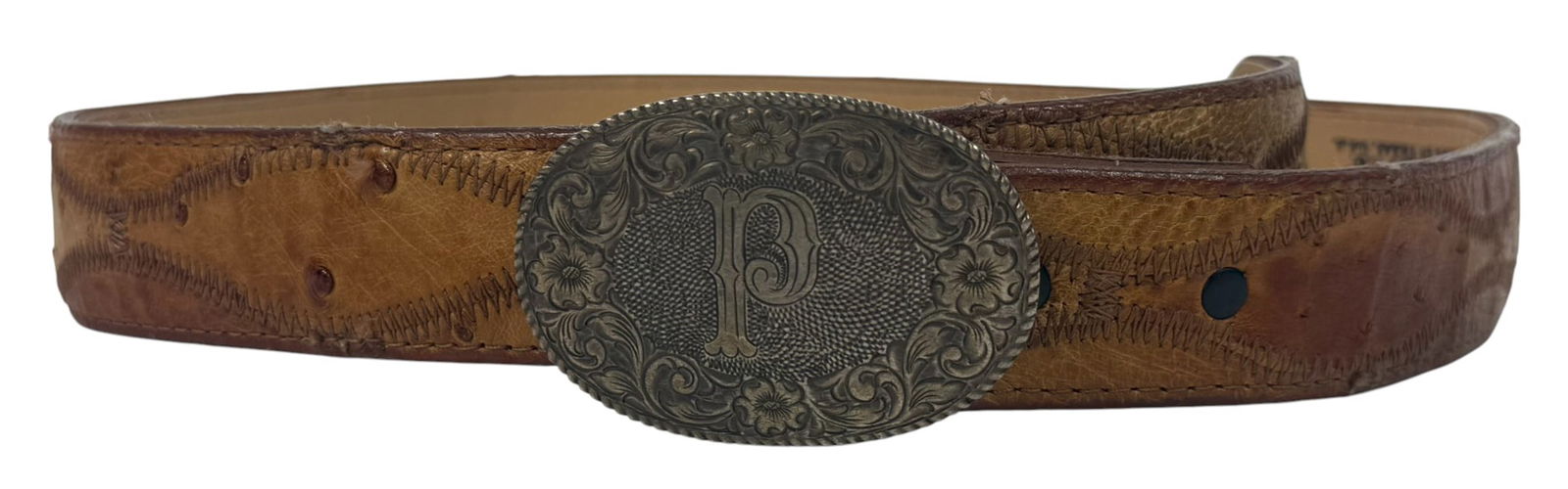 Nocona Ostrich Leather Sterling Silver Buckle Belt (1 of 7)