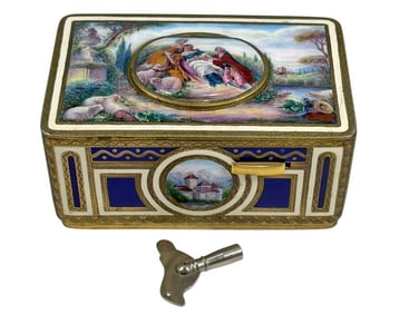 German Gilt Metal & Enamel Singing Bird Box