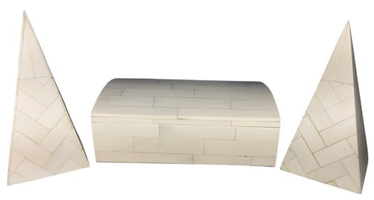 Modern Bone & Wood Pyramids & Box 3pc LOT