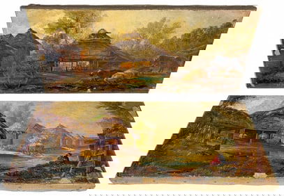 Antique European Oil Painting on Canvas 2pc LOT