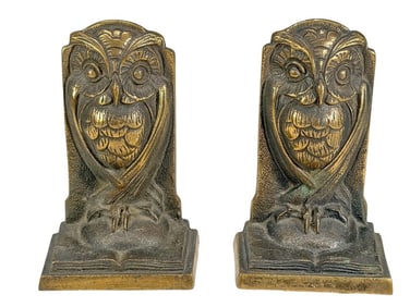 Pair of Ornate Owl Solid Bronze Bookends