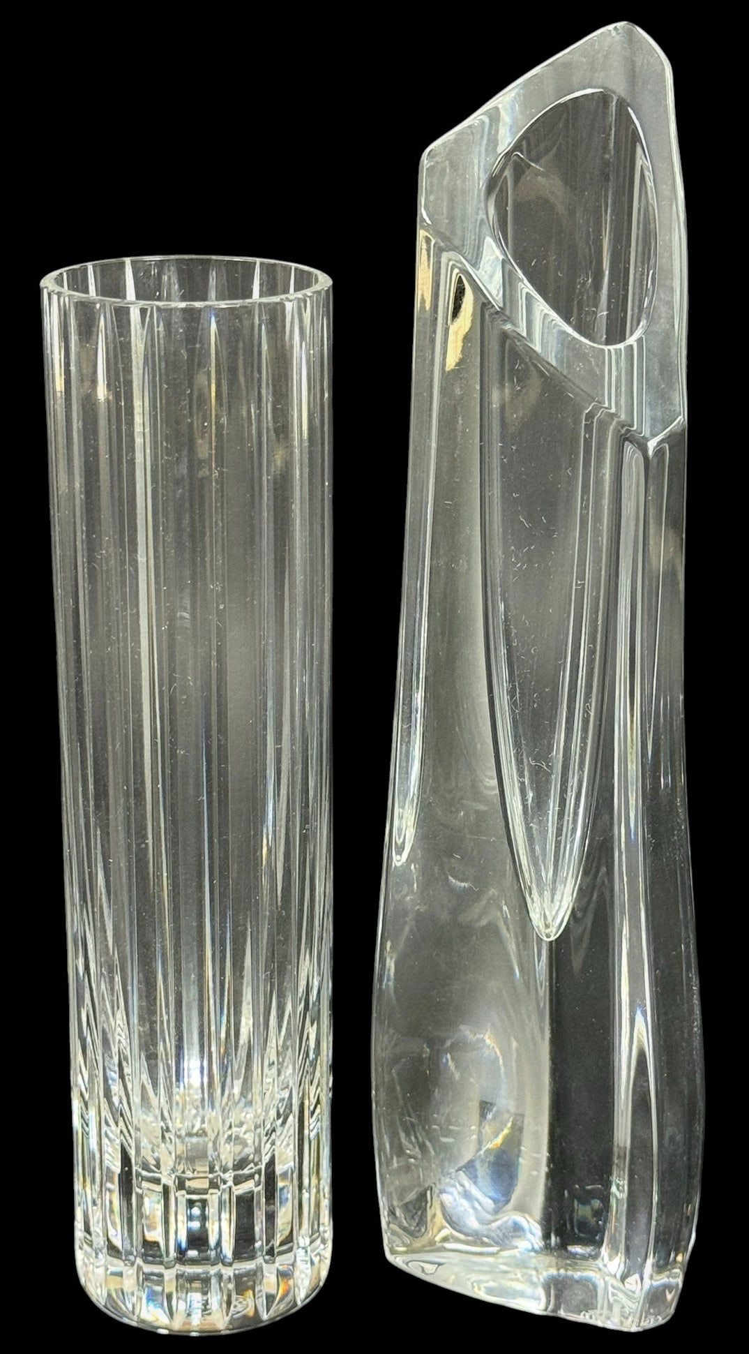 Baccarat French Clear Crystal Vases 2pc LOT SIGNED (1 of 5)