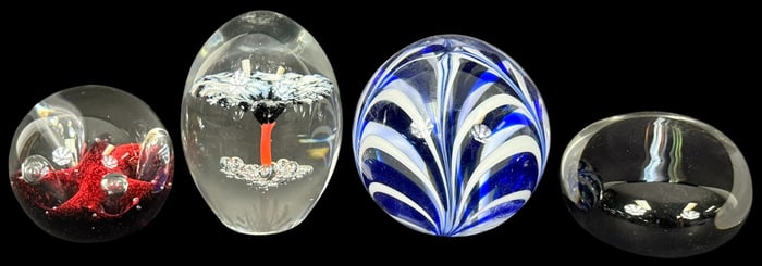 Signed Studio Art Glass Paperweights 4pc LOT