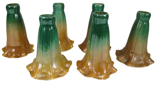 Tiffany Style Green & Yellow Glass Shades 6pc LOT