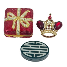 Cartier Compact, Judith Leiber Box & Crown Brooch