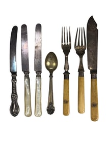 English Silver & Bakelite & French MOP Silver 7pcs