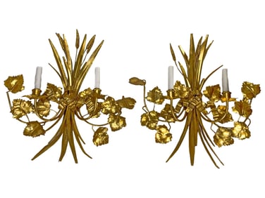 Pair of Gilt Metal Grapevine Motif Wall Sconces