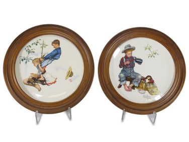 Norman Rockwell Gorham Wood & Porcelain Plates 2pc