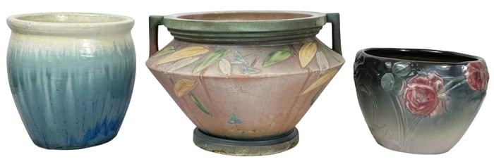 Vintage Art Pottery H.P. Glazed Planters 3pc LOT