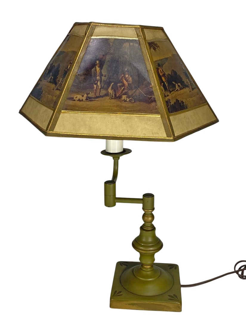 Antique Hunting Scenes Painted Desktop Table Lamp (1 of 6)