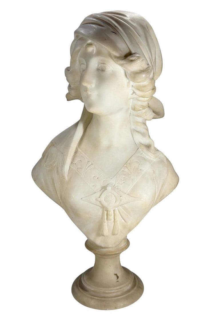 Antique Italian Woman Alabaster Bust SIGNED (1 of 8)