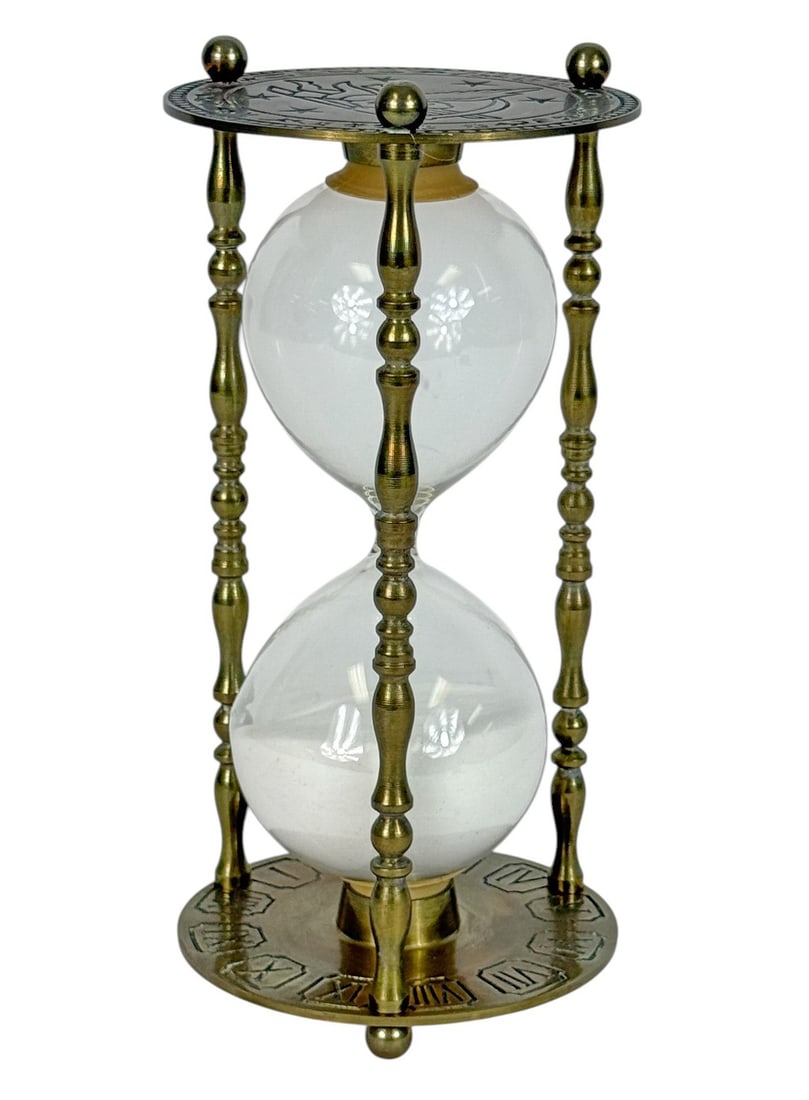 Vintage Brass & Glass Zodiac Hourglass Timer (1 of 4)