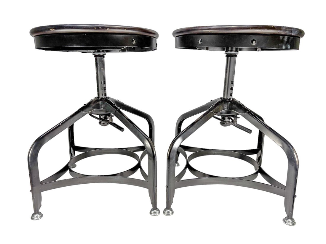 Pair of Adjustable Wood & Metal Stools 21" Tall (1 of 6)