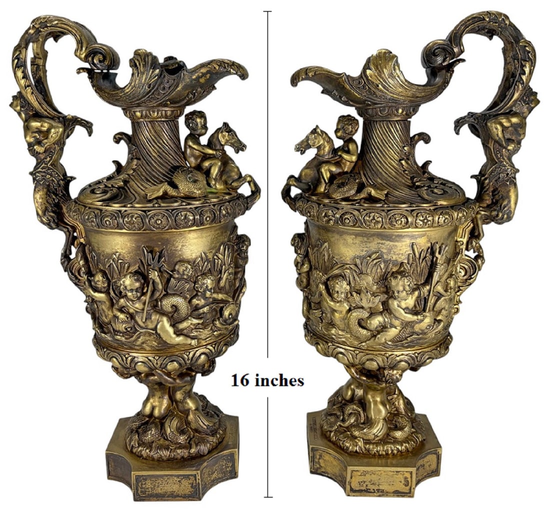 Pair of E. de Labroue & Vittoz Paris Bronze Ewers (1 of 9)