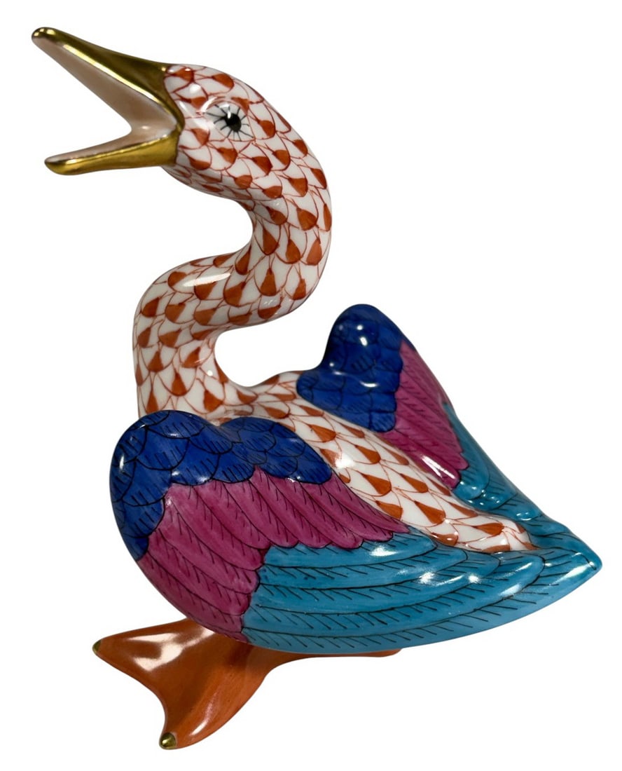 Herend Hungarian Fishnet Goose Porcelain Figurine (1 of 6)