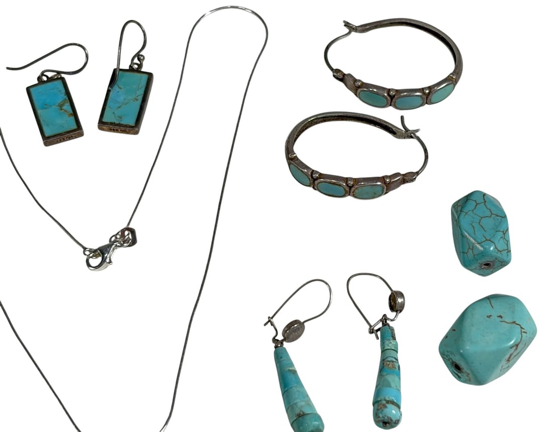 Sterling 925 Turquoise Ring, Earring & Others19pcs (1 of 4)