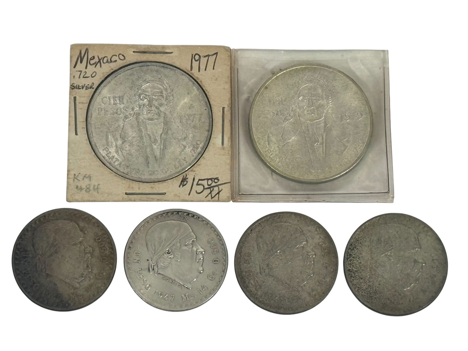 Mexico .500 - .720 Silver Pesos 1947-1979, 6pc LOT (1 of 4)