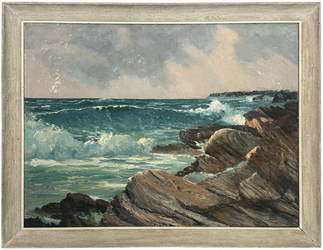 Vintage Coastal Seascape Oil Painting on Canvas (1 of 11)