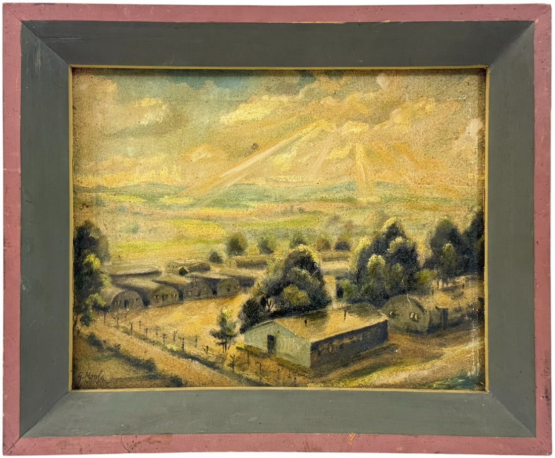 H. Hoehn WWII-Era Camp Scene Oil Painting (1 of 6)