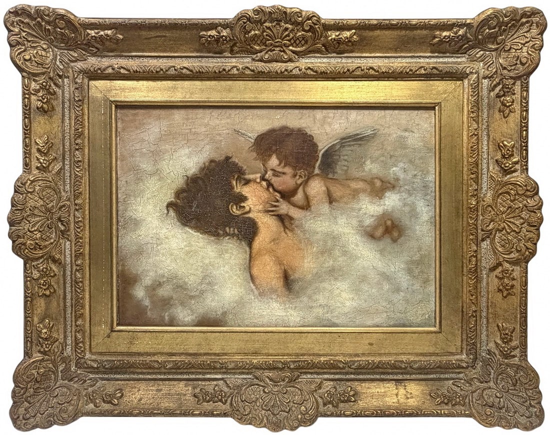 Antique Cupid Kissing a Venus Oil on Canvas (1 of 6)