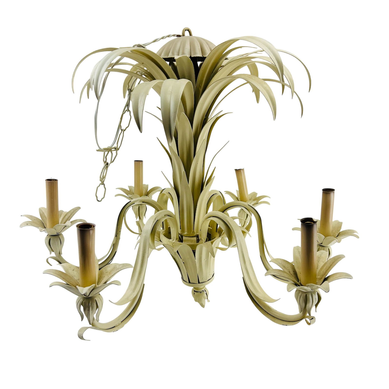 Mid Century Italian Toleware Palm Frond Chandelier (1 of 11)