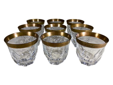 Gold Rim Faceted Clear Crystal Glasses 9pc LOT