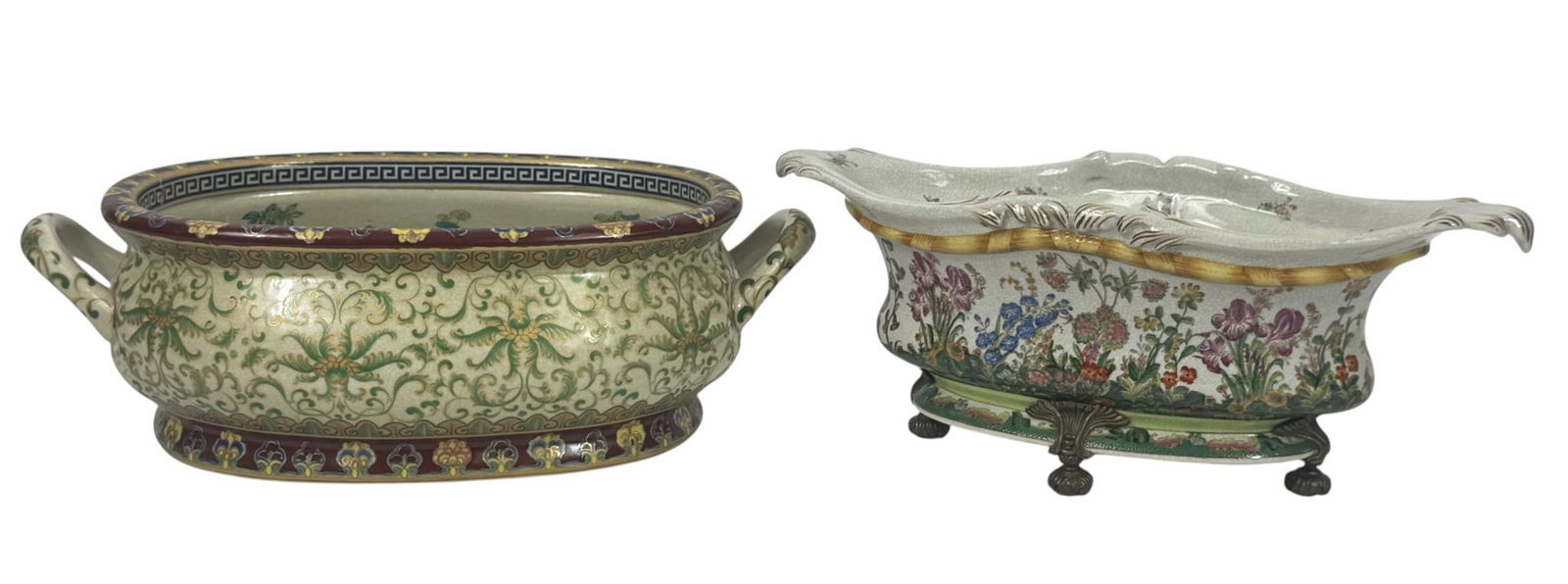 Chinese Floral & Sea Life Porcelain Planters 2pcs (1 of 10)