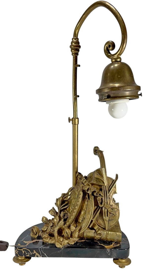 Antique French Opera Bronze & Marble Table Lamp (1 of 7)