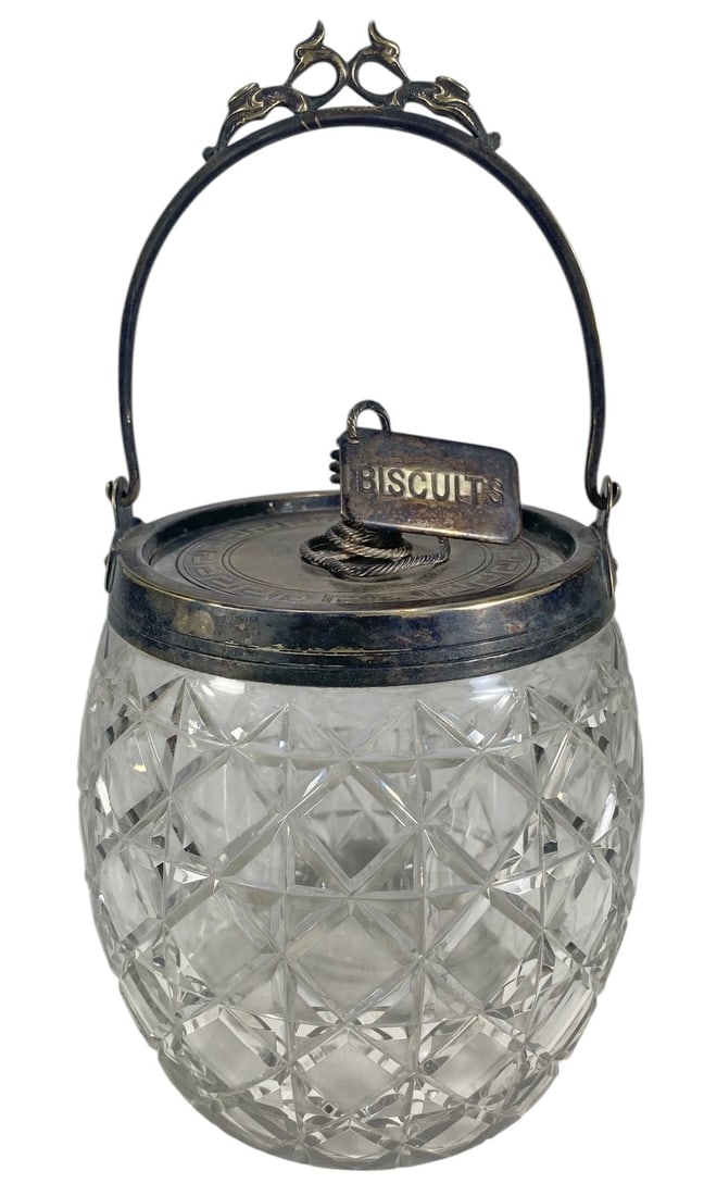 Silverplated Cut Crystal Biscuit Barrel Cookie Jar (1 of 5)