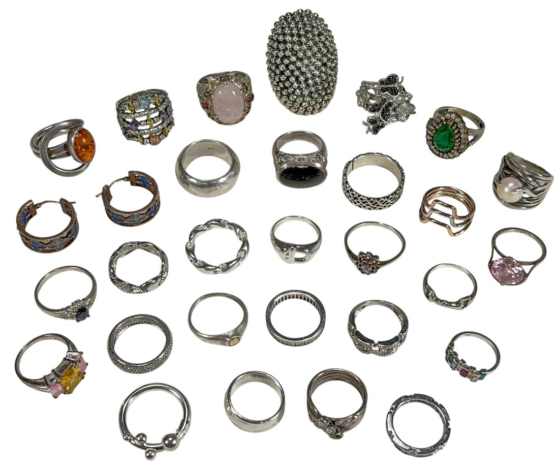 Sterling Silver .925 & Stone Rings 30pc LOT 174g (1 of 8)