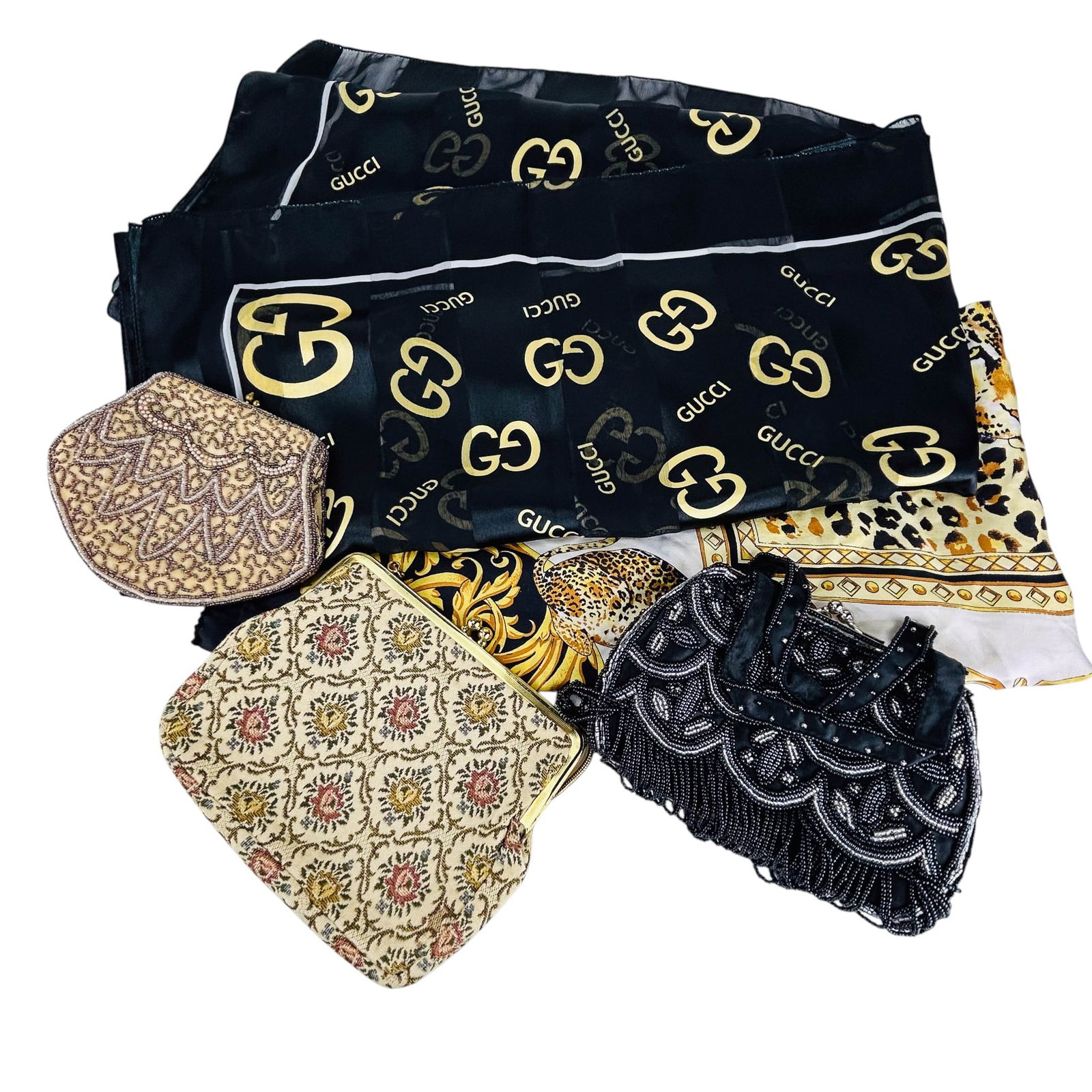 Beaded Handbag & Leopard Print Silk Scarf 5pc LOT (1 of 5)