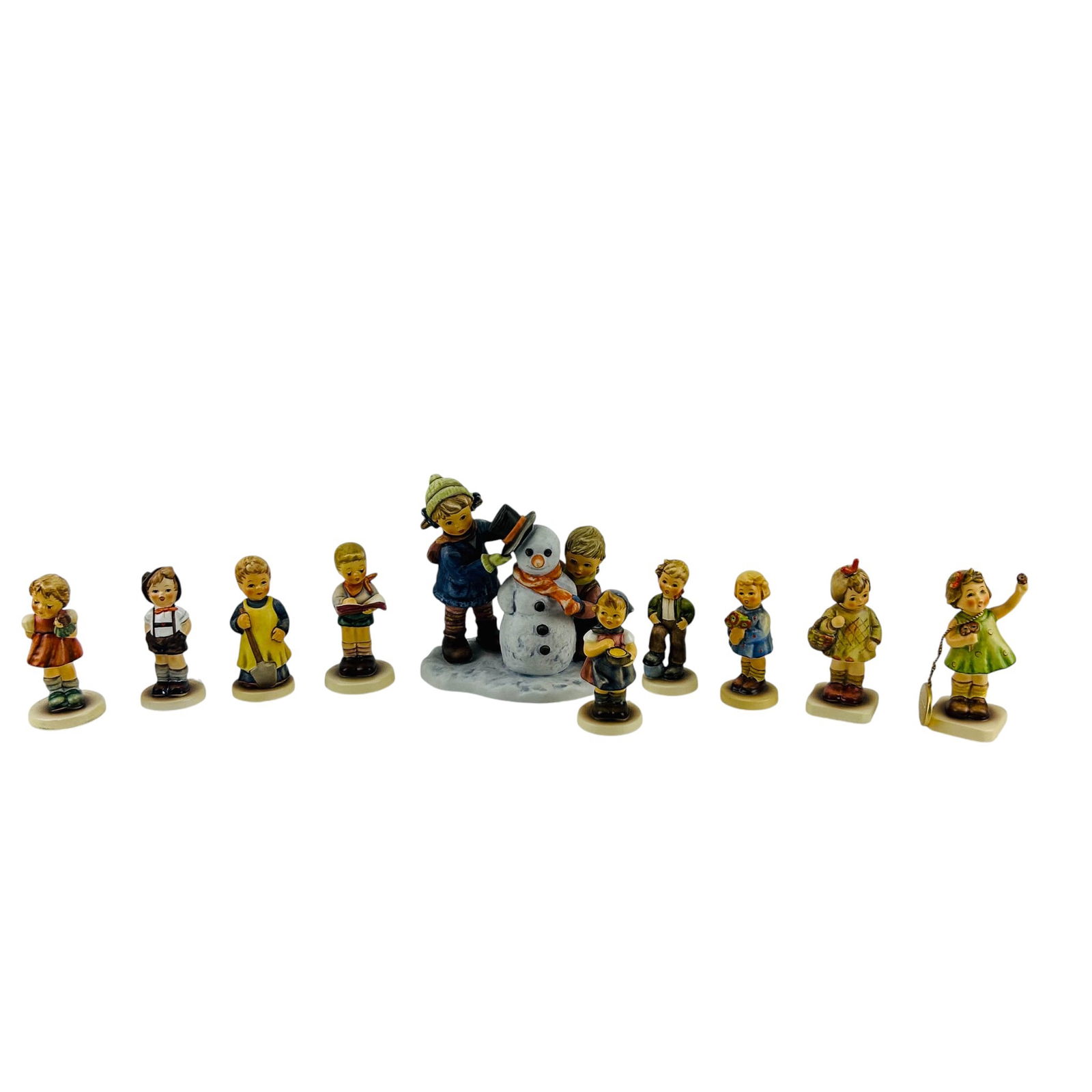 Hummel Goebel German Porcelain Figurines 10pc LOT: Hummel Goebel group lot of ten hand painted porcelain figurines depicting children in various poses. Includes models such as Forever Yours, Garden Treasures, Nature's Gift, Puppet Princess, For Keeps,