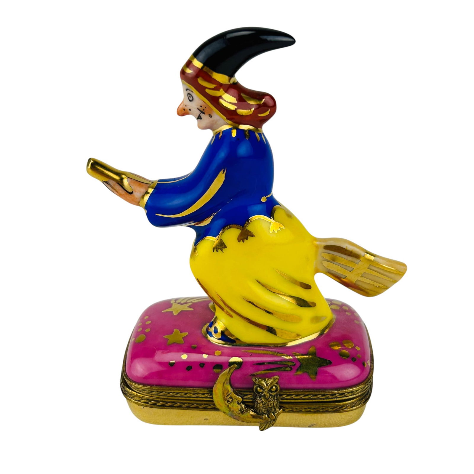 Limoges France Witch w Broom Porcelain Trinket Box (1 of 4)
