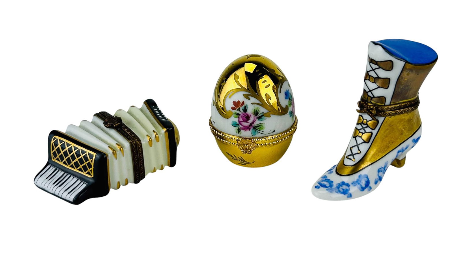 Limoges Boot Egg Accordion Porcelain Trinket Boxes (1 of 6)