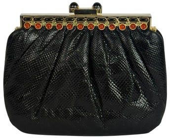 Judith Leiber Black Lizard Shoulder Bag Purse