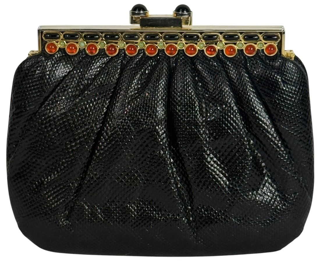 Judith Leiber Black Lizard Shoulder Bag Purse (1 of 7)