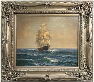 Old Spanish Frigate Oil Painting on Canvas SIGNED