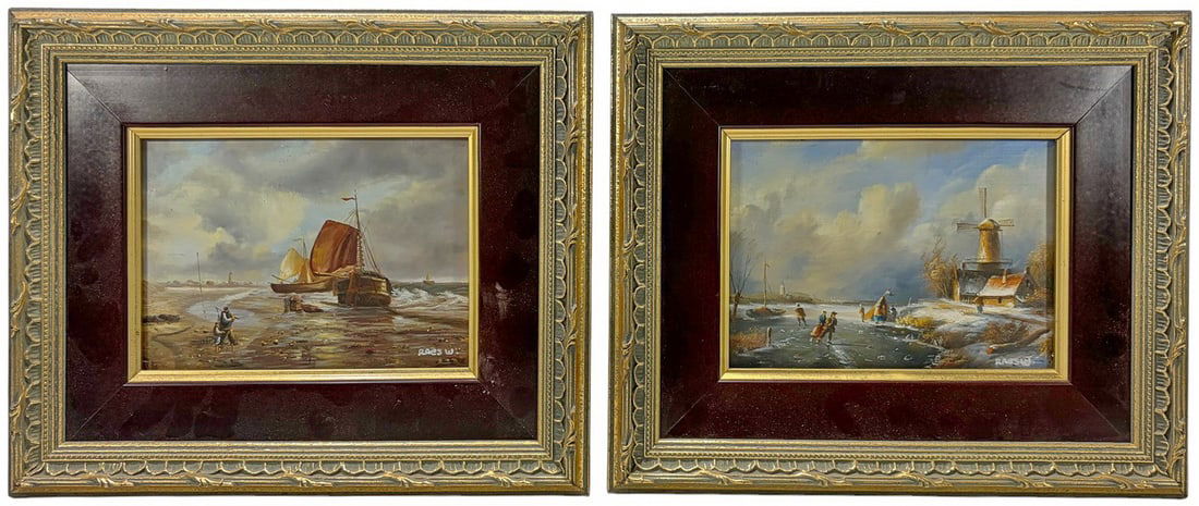 Pair of Small Dutch Oil Paintings on Wood SIGNED (1 of 5)