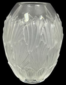 Lalique French Frosted Crystal 'Honfleur' Vase 8"