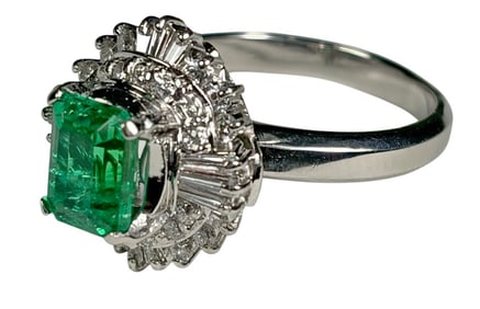 Platinum Lab Grown Emerald & Natural Diamond Ring