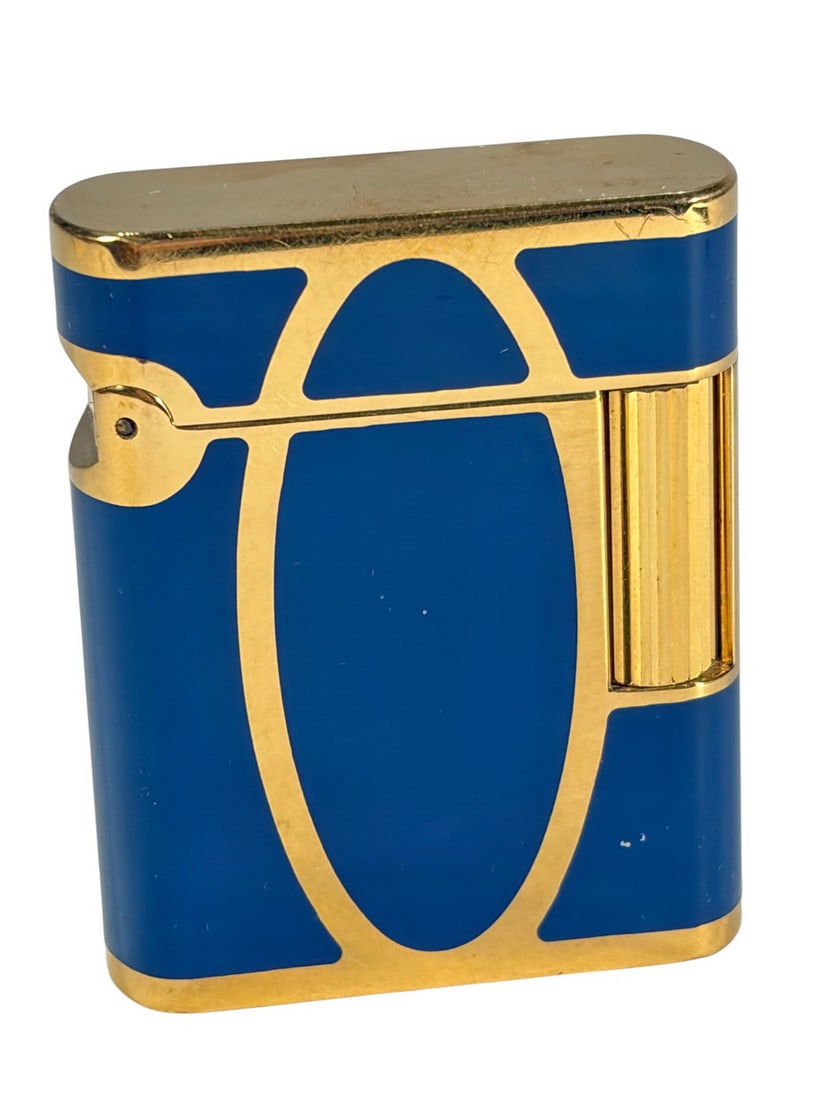 S Dupont Soubreny Gold Plated Blue Lacquer Lighter (1 of 8)