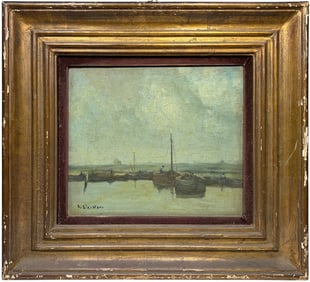 Antique Boats Oil Painting on Wood SIGNED