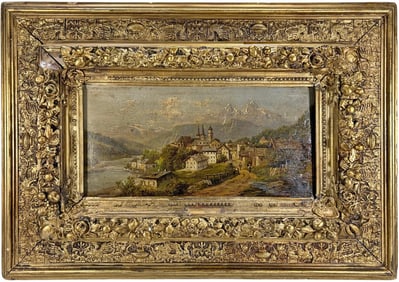 19th C. Berchtesgaden Castle Oil Painting SIGNED
