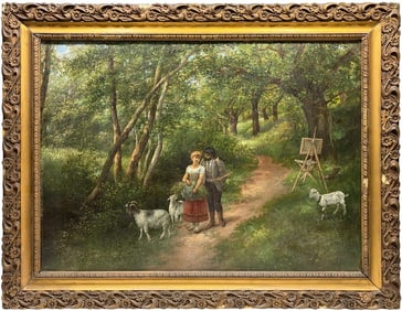 Antique Couple with Goats Oil Painting on Canvas