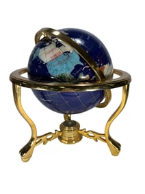 Unique Arts Multi-Gemstone Brass World Globe