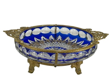 Bohemian Blue Cut-to-Clear Crystal Bronze Tray