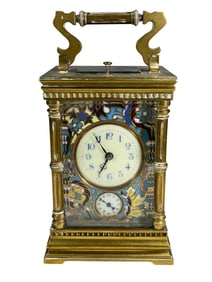 Antique French Bronze Champleve Travel Clock