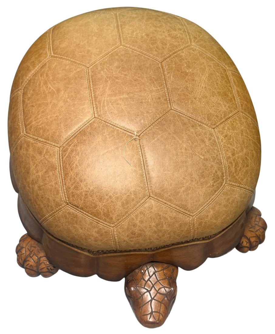 Contemporary Leather & Wood Turtle Form Ottoman (1 of 1)