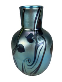 Orient & Flume Blue Iridescent Art Glass Vase